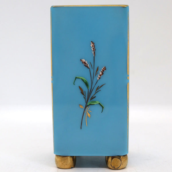 Pair of French Gilt Enamel Turquoise Opaline Square Cabinet Vases