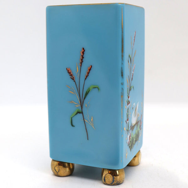 Pair of French Gilt Enamel Turquoise Opaline Square Cabinet Vases