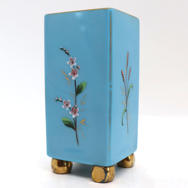 Pair of French Gilt Enamel Turquoise Opaline Square Cabinet Vases