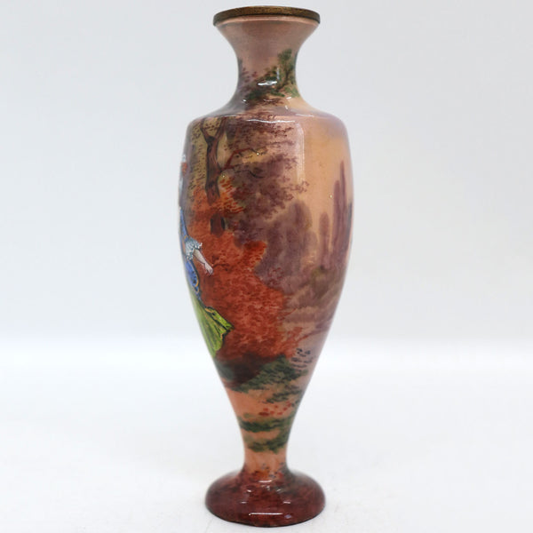 French Limoges Foil Enamel on Copper Portrait Cabinet Vase