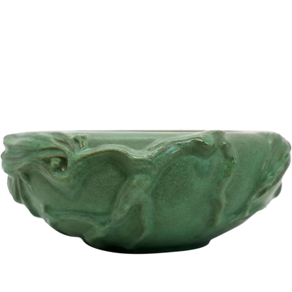 Vintage American Peters and Reed Pottery Matte Green Low Bowl