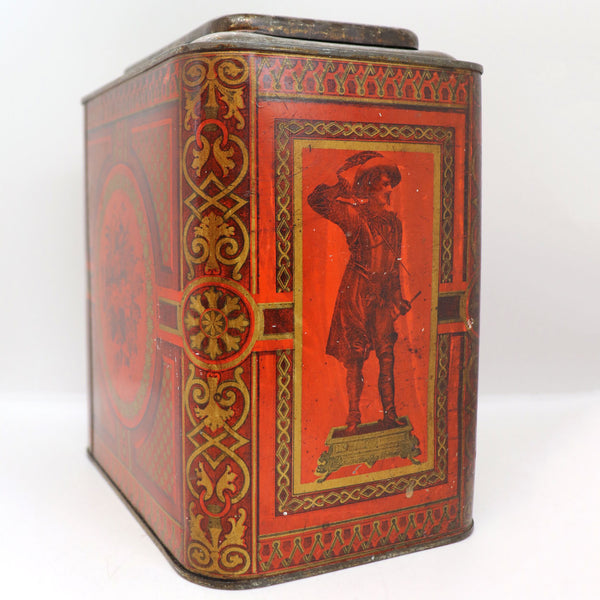 English Victorian Lithograph Red Toleware Tin Tea Canister