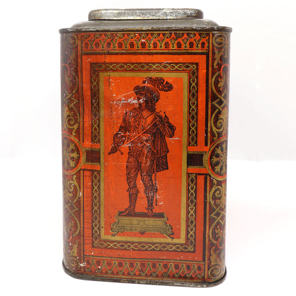 English Victorian Lithograph Red Toleware Tin Tea Canister