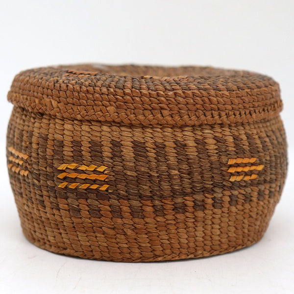 Native American Tlingit Pacific Northwest Round Lidded Basket