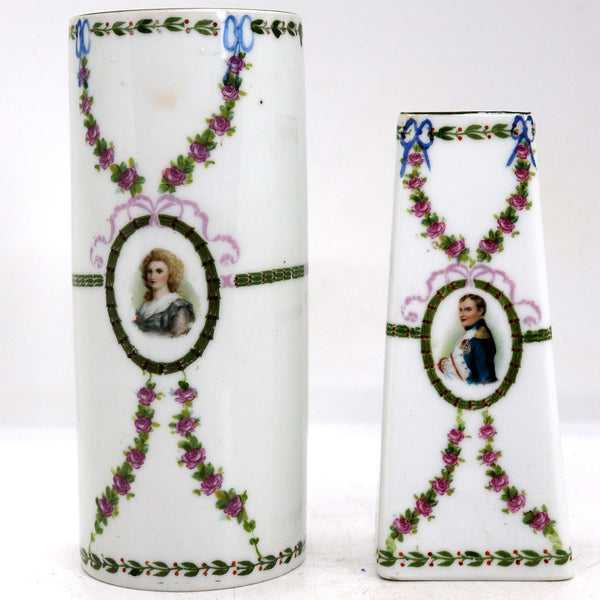 Set of Two German Gebrüder Heubach Porcelain Josephine and Napoleon Vases