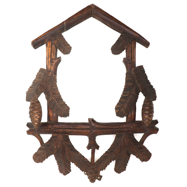 German Black Forest Carved Walnut Pinecone Cuckoo Clock Frame