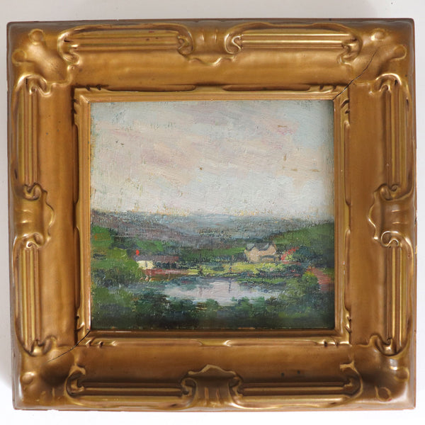 American School Oil on Artist Board Painting, Landscape