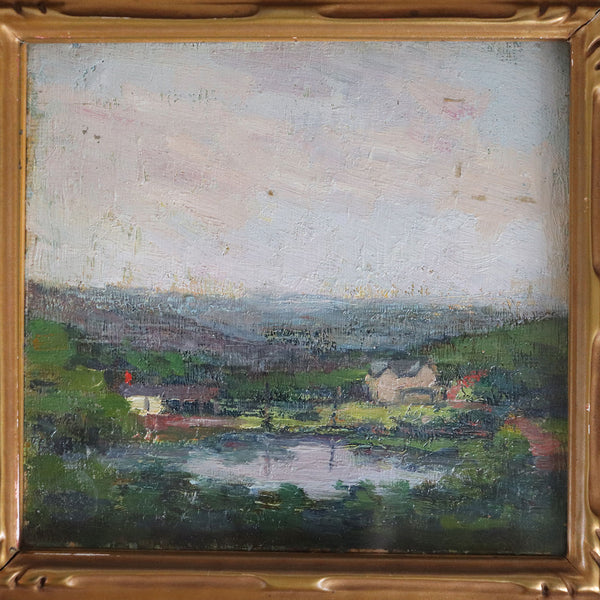 American School Oil on Artist Board Painting, Landscape