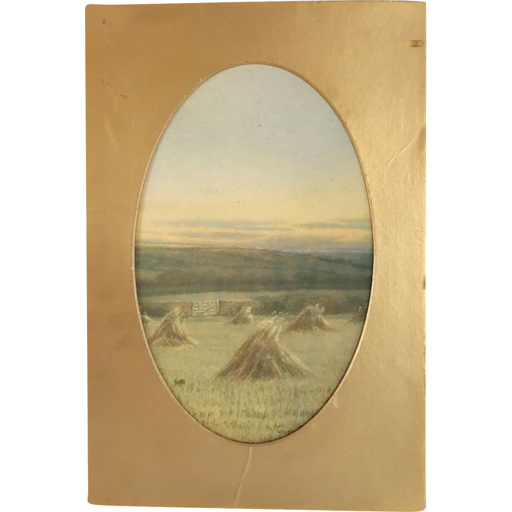 GEORGE OYSTON Watercolor Painting on Paper, Haystack Field Landscape