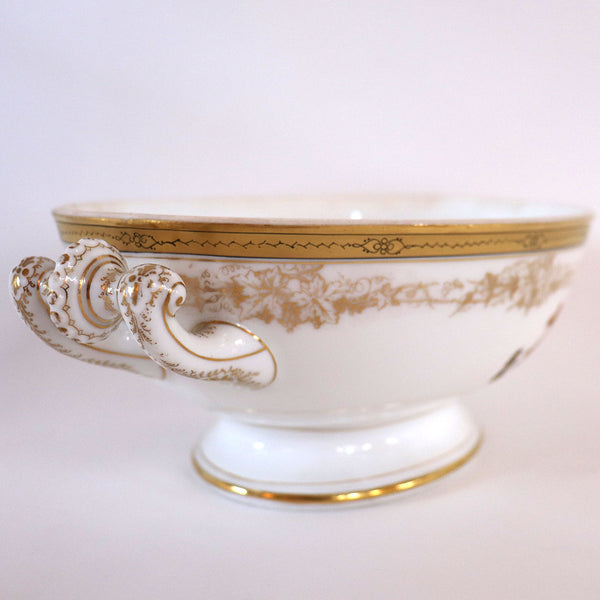 English Gold Gilt Porcelain Horse Armorial Crest Two-Handle Oval Tureen Bowl