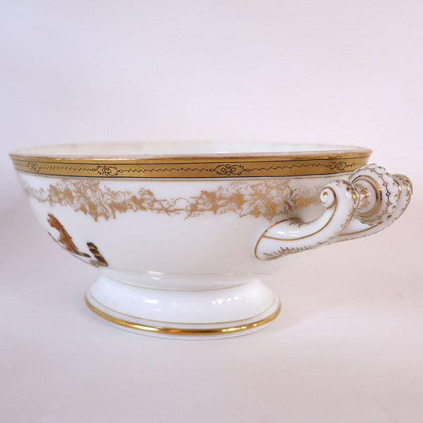 English Gold Gilt Porcelain Horse Armorial Crest Two-Handle Oval Tureen Bowl