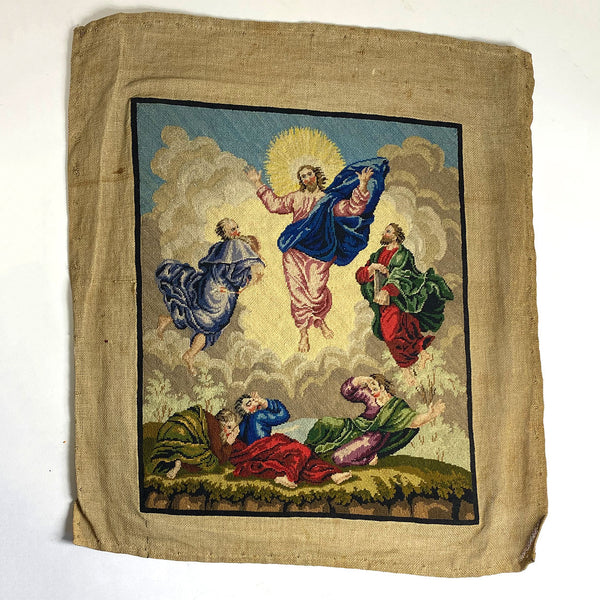 Fine Belgian Embroidery Needlework Textile Panel, The Resurrection of Christ