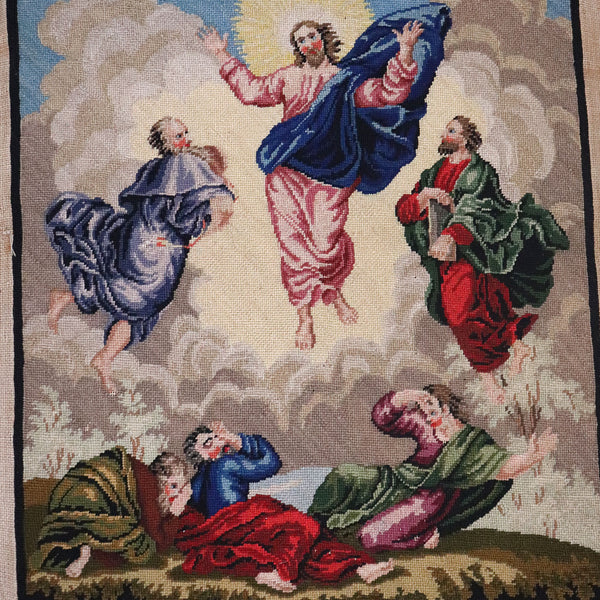 Fine Belgian Embroidery Needlework Textile Panel, The Resurrection of Christ