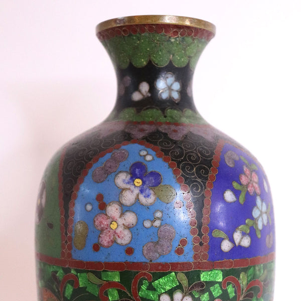 Japanese Meiji Cloisonne Enamel and Ginbari Foil Baluster Vase