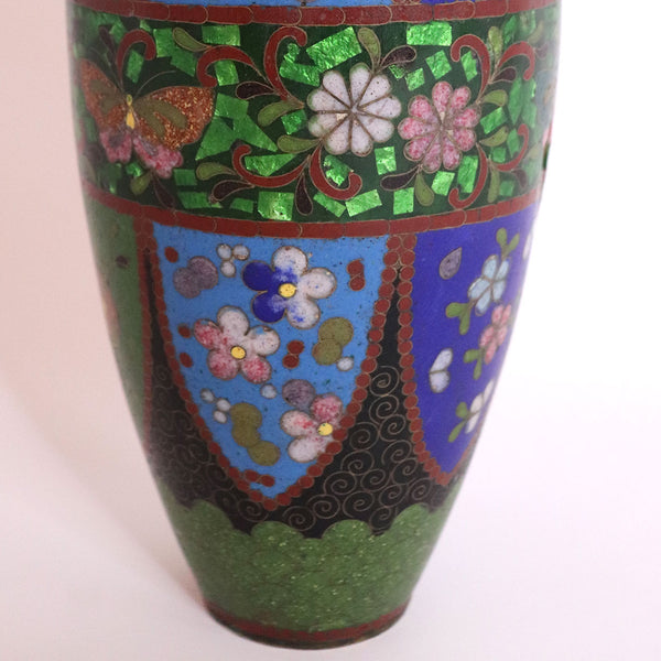 Japanese Meiji Cloisonne Enamel and Ginbari Foil Baluster Vase
