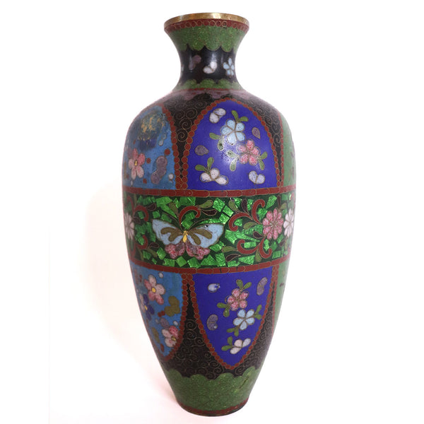 Japanese Meiji Cloisonne Enamel and Ginbari Foil Baluster Vase