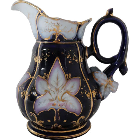 Bohemian Christian Fischer Pirkenhammer Porcelain Gilt Cobalt Pitcher