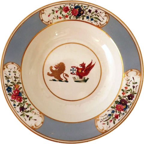 English Chamberlain Worcester Porcelain Armorial Soup Bowl