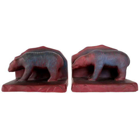 Pair of American Van Briggle Pottery Mulberry Bear Figural Bookends