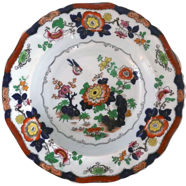 English Hicks, Meigh & Johnson Real Stone China Chinoiserie Low Bowl