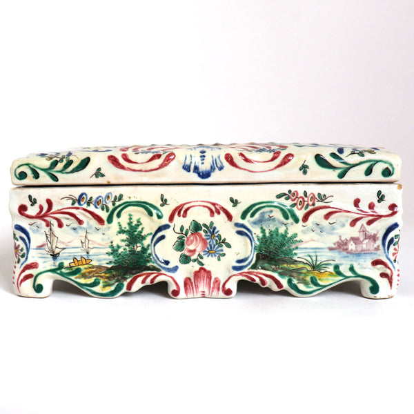 French Samson Veuve Perrin Style Hand Painted Faience Pottery Vanity Box