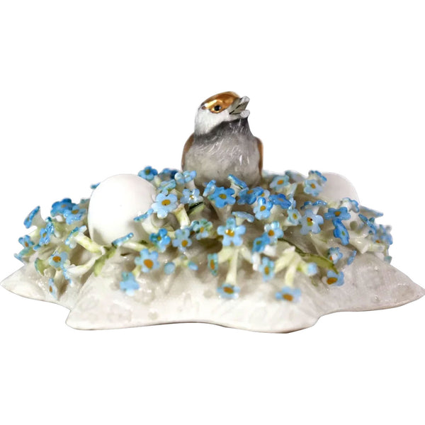 German Schierholz Plaue Porcelain Floral Chickadee Bird's Nest Box Lid