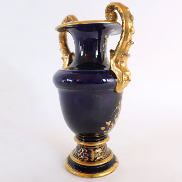Medium English Mason's Ironstone Mazarine Blue and Gilt Two-Handle Urn