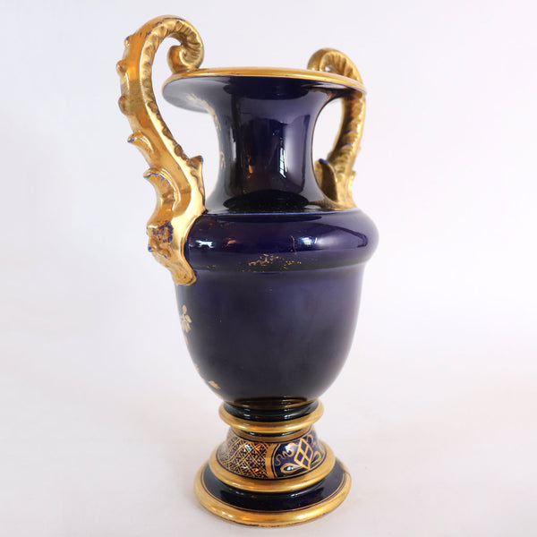 Medium English Mason's Ironstone Mazarine Blue and Gilt Two-Handle Urn