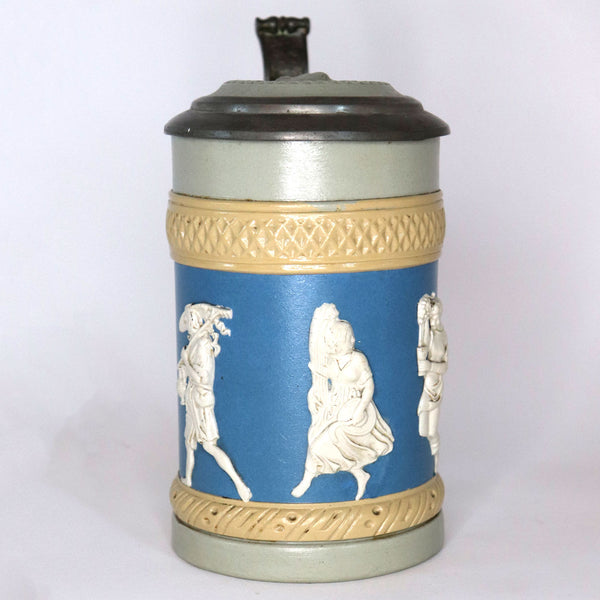 German Villeroy & Boch Mettlach Stoneware Pewter Mounted Ale Stein