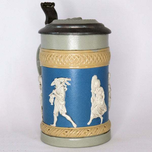 German Villeroy & Boch Mettlach Stoneware Pewter Mounted Ale Stein