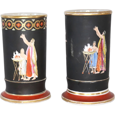 Set of Two English Prattware Neoclassical Earthenware Pottery Spill Vases