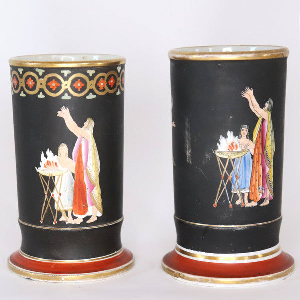 Set of Two English Prattware Neoclassical Earthenware Pottery Spill Vases
