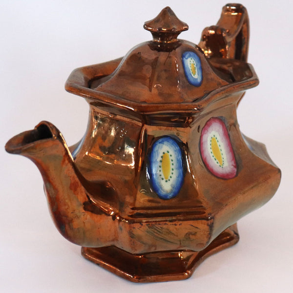 English Georgian Enamelled Copper Luster Teapot
