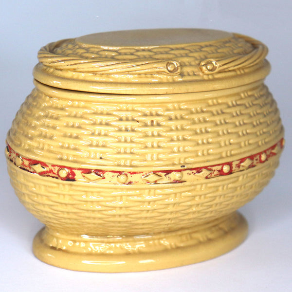 Small Continental Majolica Pottery Sewing Basket Novelty Box