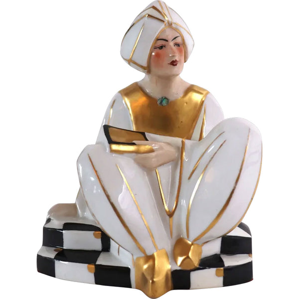 French Art Deco Limoges for Halga Gilt Porcelain Figurine