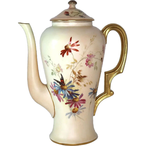 English Royal Worcester Porcelain Blush Ivory Coffee Pot