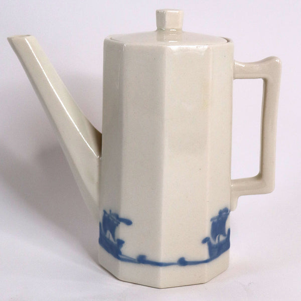 American Rookwood Pottery Blue Galleon Pattern Coffee Pot