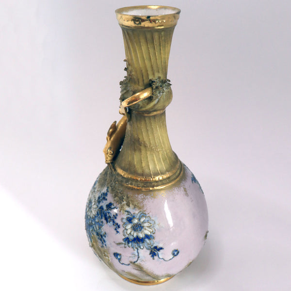Austrian Riessner, Stellmacher & Kessel Gilt Pottery Amphora Fish Vase