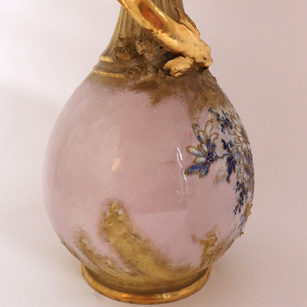 Austrian Riessner, Stellmacher & Kessel Gilt Pottery Amphora Fish Vase
