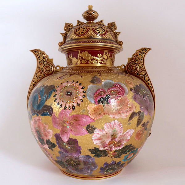 English Derby Porcelain for Shreve Crump & Low Gilt Jeweled Porcelain Urn