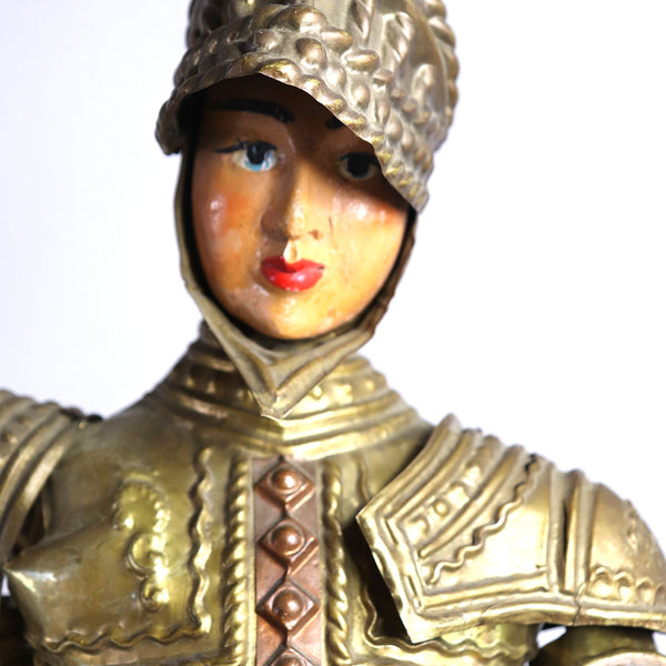 Italian Sicilian Stamped Brass, Green Fabric and Wood Knight Marionette