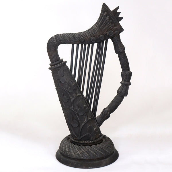 Irish Victorian Bog Oak Shamrock Harp Model