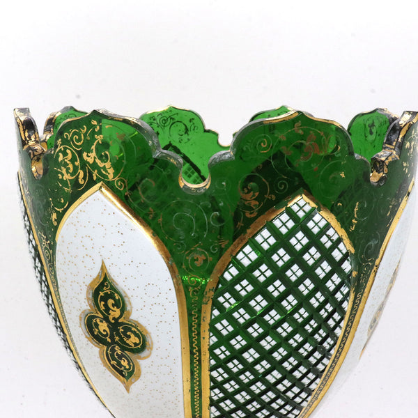 Bohemian Moser Enamel and Gilt Green Glass Goblet