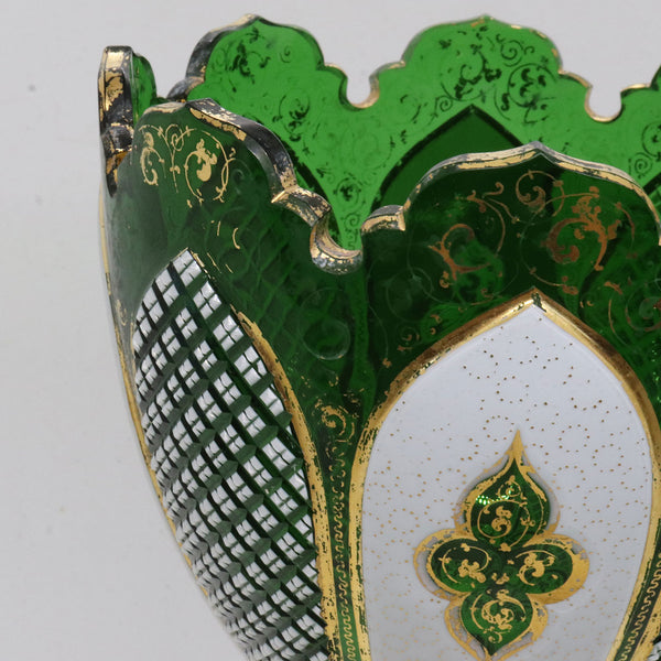 Bohemian Moser Enamel and Gilt Green Glass Goblet