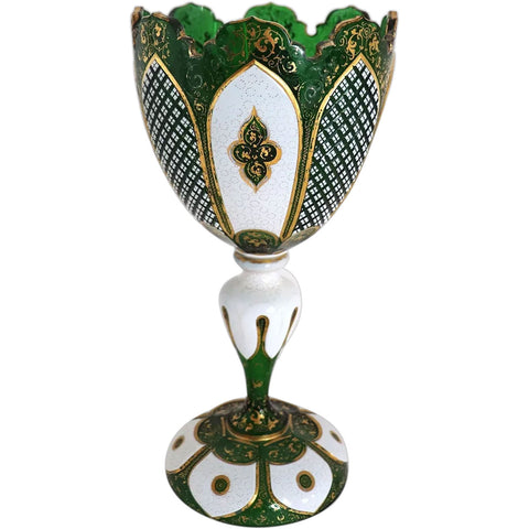 Bohemian Moser Enamel and Gilt Green Glass Goblet