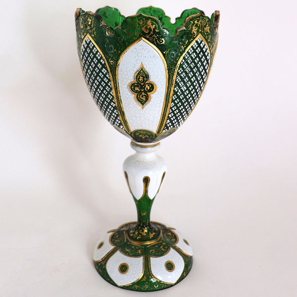 Bohemian Moser Enamel and Gilt Green Glass Goblet