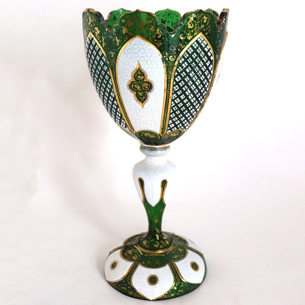 Bohemian Moser Enamel and Gilt Green Glass Goblet