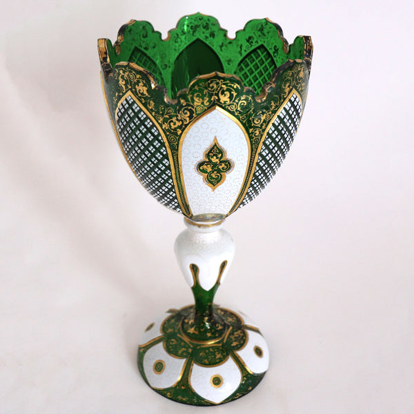 Bohemian Moser Enamel and Gilt Green Glass Goblet