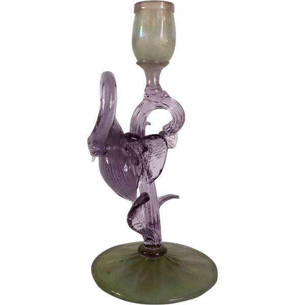 Vintage Italian Murano Glass Swan and Flower Form Candlestick