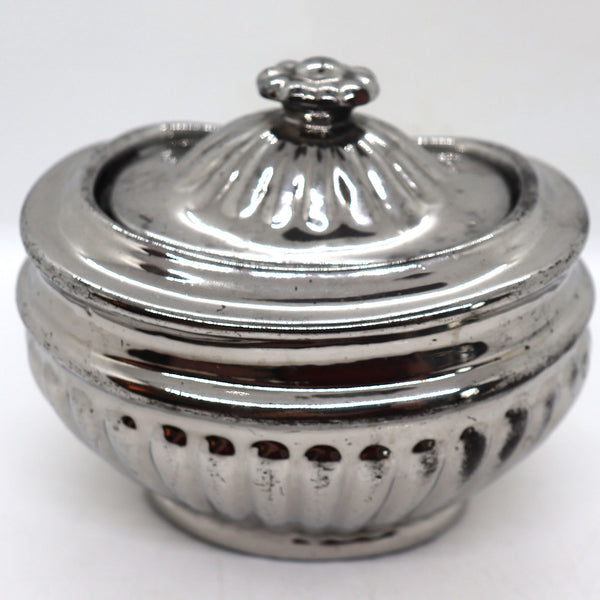 English Georgian Silver Luster Pottery Covered Sugar Bowl